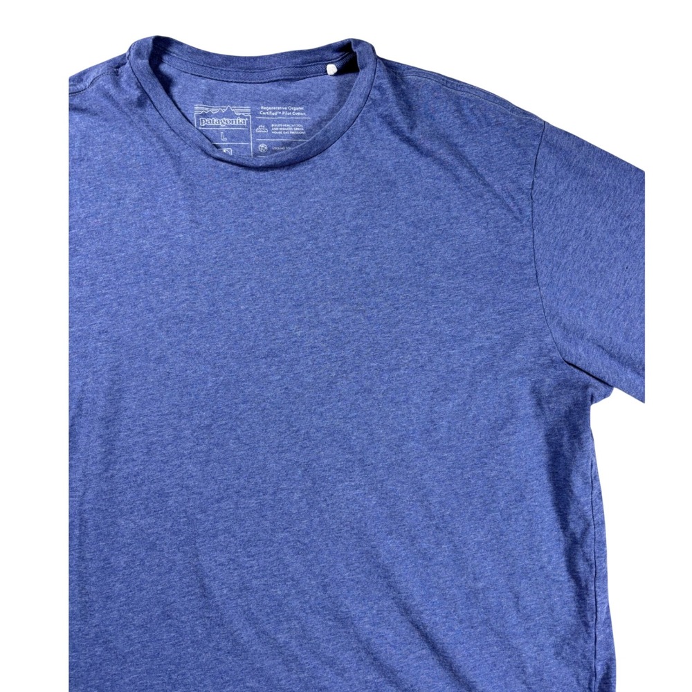 Patagonia Mens Blue Heathered Regenerative Organic Certified Cotton T-Shirt L
